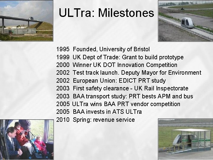 ULTra: Milestones 1995 Founded, University of Bristol 1999 UK Dept of Trade: Grant to