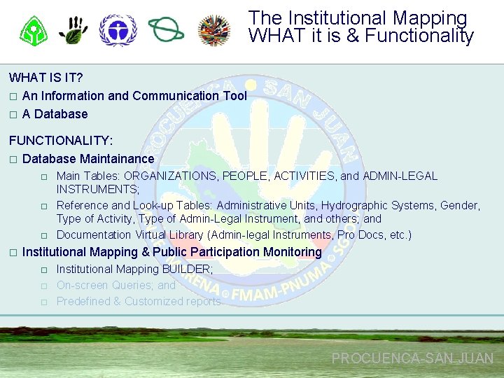 The Institutional Mapping WHAT it is & Functionality WHAT IS IT? o An Information