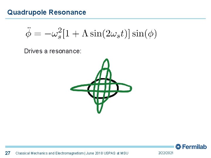 Quadrupole Resonance Drives a resonance: 27 27 Classical Mechanics and Electromagnetism | June 2018