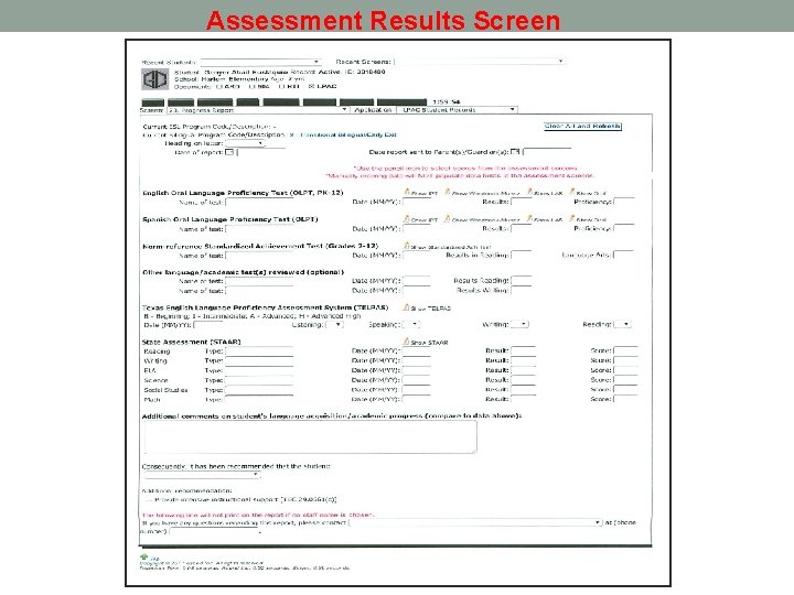 Assessment Results Screen 