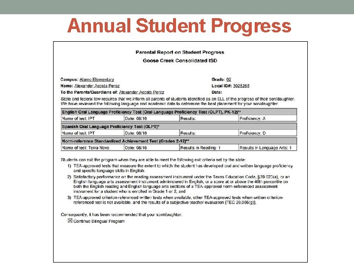 Annual Student Progress 