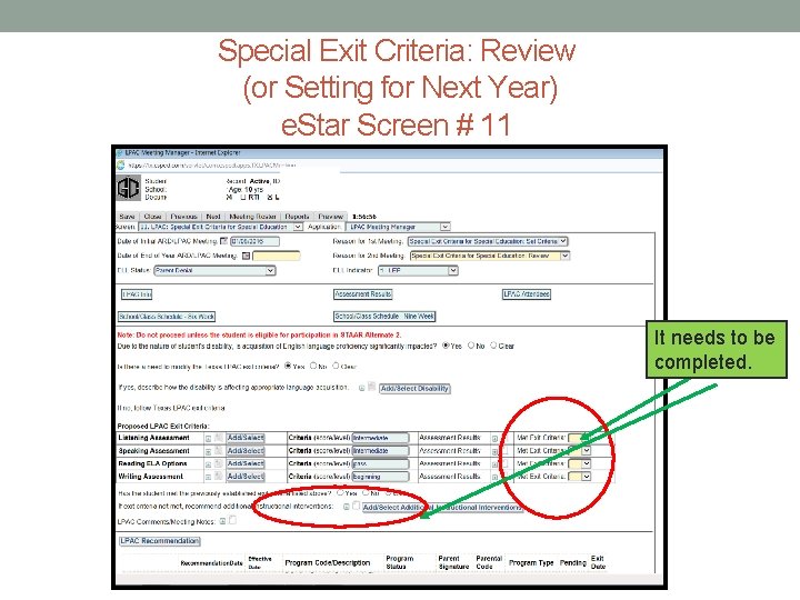 Special Exit Criteria: Review (or Setting for Next Year) e. Star Screen # 11