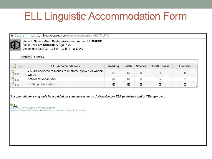 ELL Linguistic Accommodation Form 