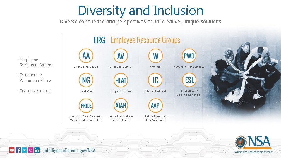 Diversity and Inclusion Diverse experience and perspectives equal creative, unique solutions • Employee Resource