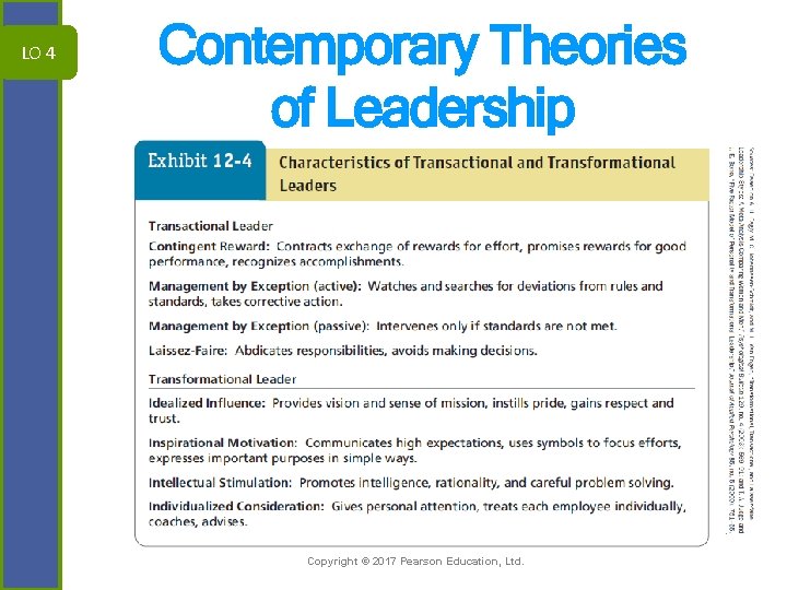 LO 4 Contemporary Theories of Leadership 12 -26 Copyright © 2017 Pearson Education, Ltd.