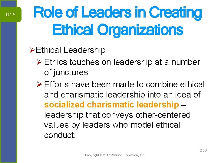 LO 5 Role of Leaders in Creating Ethical Organizations ØEthical Leadership Ø Ethics touches