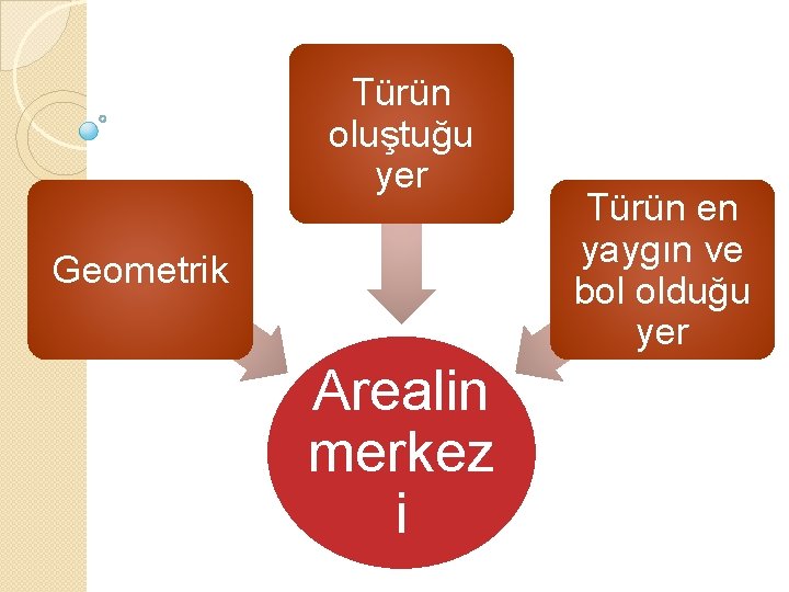 Türün oluştuğu yer Geometrik Arealin merkez i Türün en yaygın ve bol olduğu yer