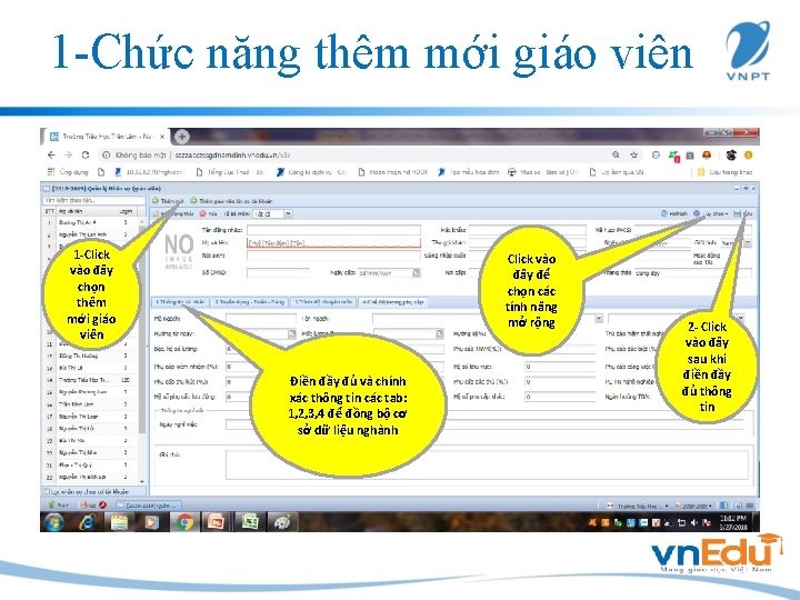 1 -Chức năng thêm mới giáo viên 1 -Click vào đây chọn thêm mới