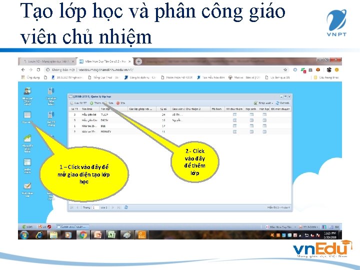 Tạo lớp học và phân công giáo viên chủ nhiệm 2 - Click vào