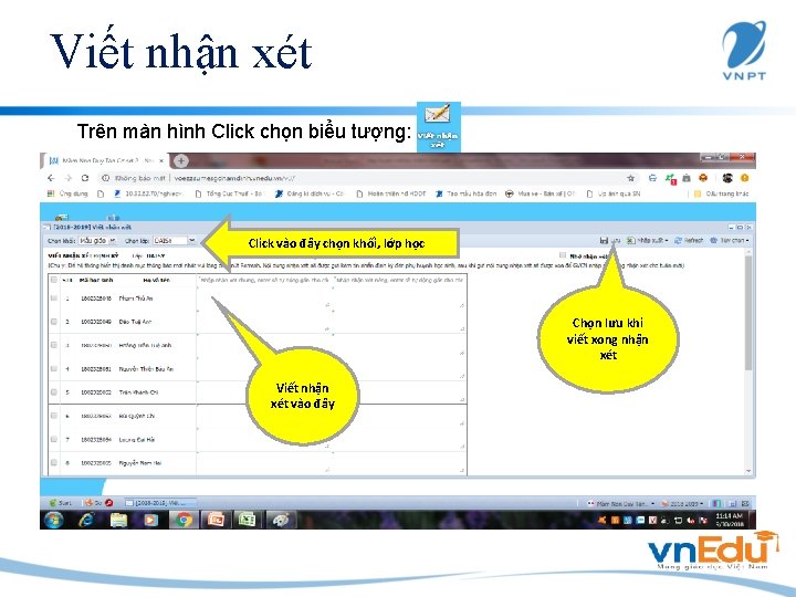 Viết nhận xét Trên màn hình Click chọn biểu tượng: Click vào đây chọn