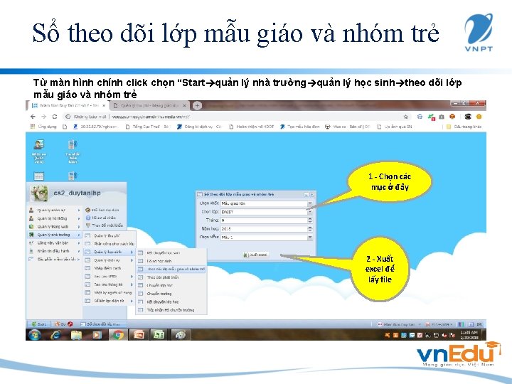 Sổ theo dõi lớp mẫu giáo và nhóm trẻ Từ màn hình chính click