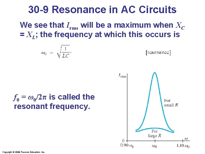 30 -9 Resonance in AC Circuits We see that Irms will be a maximum