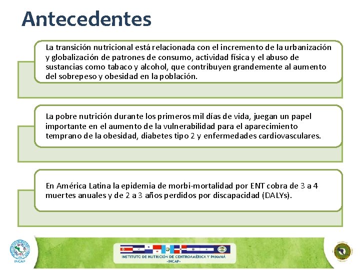 Antecedentes La transición nutricional está relacionada con el incremento de la urbanización y globalización