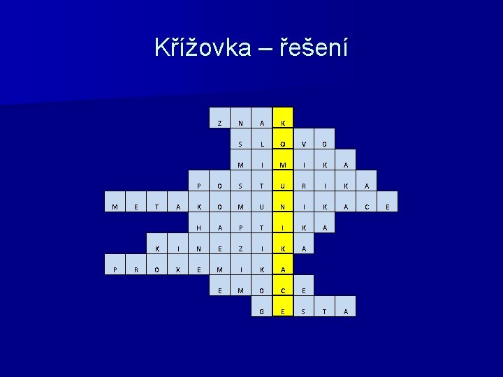 Křížovka – řešení Z M P E R T A N A K S