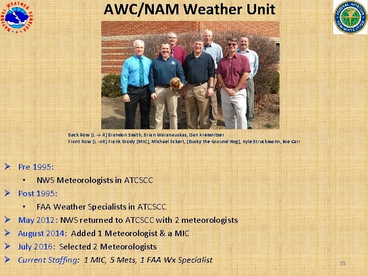 AWC/NAM Weather Unit Back Row (L → R) Brandon Smith, Brian Waranauskas, Dan Kremnitzer