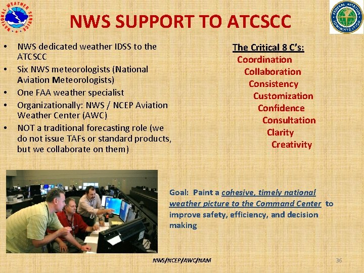 NWS SUPPORT TO ATCSCC • • • NWS dedicated weather IDSS to the ATCSCC