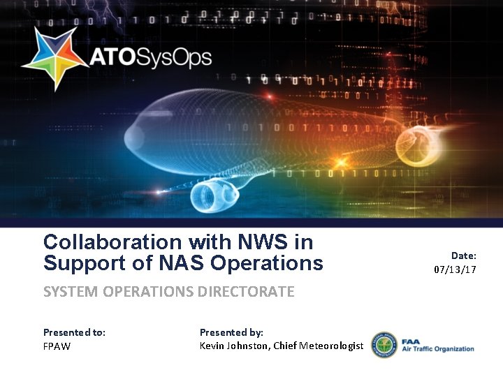 Collaboration with NWS in Support of NAS Operations SYSTEM OPERATIONS DIRECTORATE Presented to: FPAW