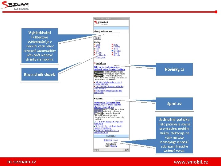 Vyhledávání Fulltextové vyhledávání je v mobilní verzi navíc schopné automaticky převádět webové stránky na