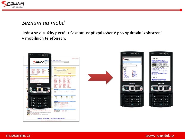 Seznam na mobil Jedná se o služby portálu Seznam. cz přizpůsobené pro optimální zobrazení