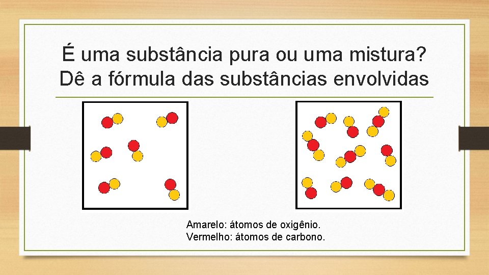 É uma substância pura ou uma mistura? Dê a fórmula das substâncias envolvidas Amarelo: