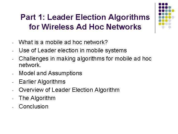 Part 1: Leader Election Algorithms for Wireless Ad Hoc Networks - What is a