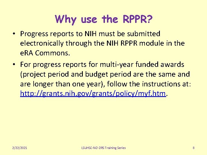 Preparing the NIH Research Performance Progress Report RPPR