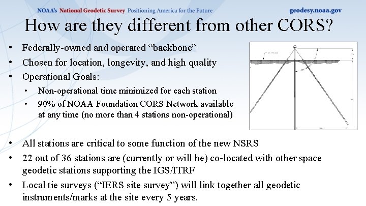 How are they different from other CORS? • Federally-owned and operated “backbone” • Chosen