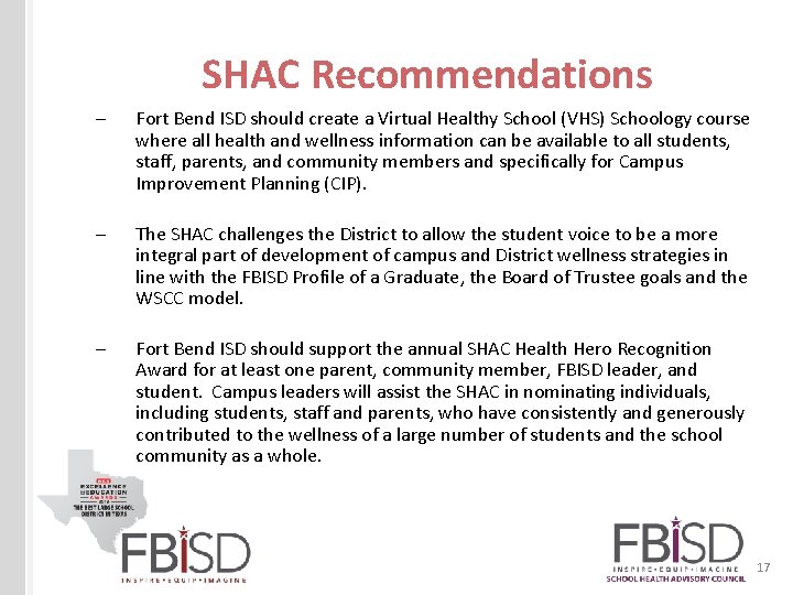 SHAC Recommendations – Fort Bend ISD should create a Virtual Healthy School (VHS) Schoology