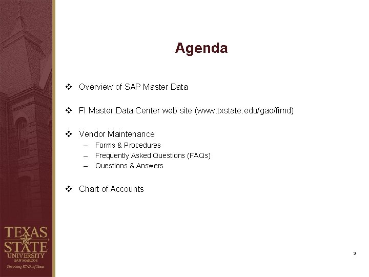 Agenda v Overview of SAP Master Data v FI Master Data Center web site Agenda v Overview of SAP Master Data v FI Master Data Center web site