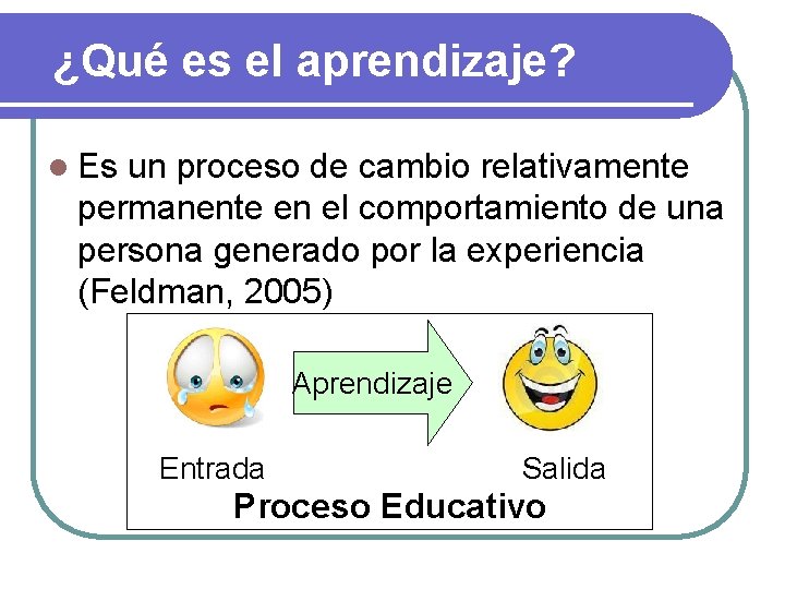 ¿Qué es el aprendizaje? l Es un proceso de cambio relativamente permanente en el