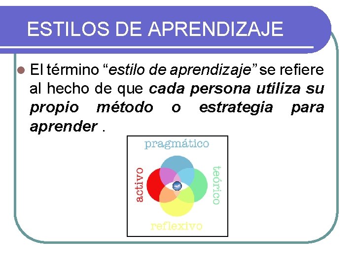 ESTILOS DE APRENDIZAJE l El término “estilo de aprendizaje” se refiere al hecho de
