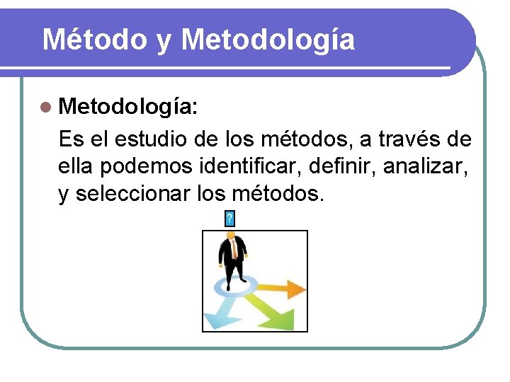 Método y Metodología l Metodología: Es el estudio de los métodos, a través de