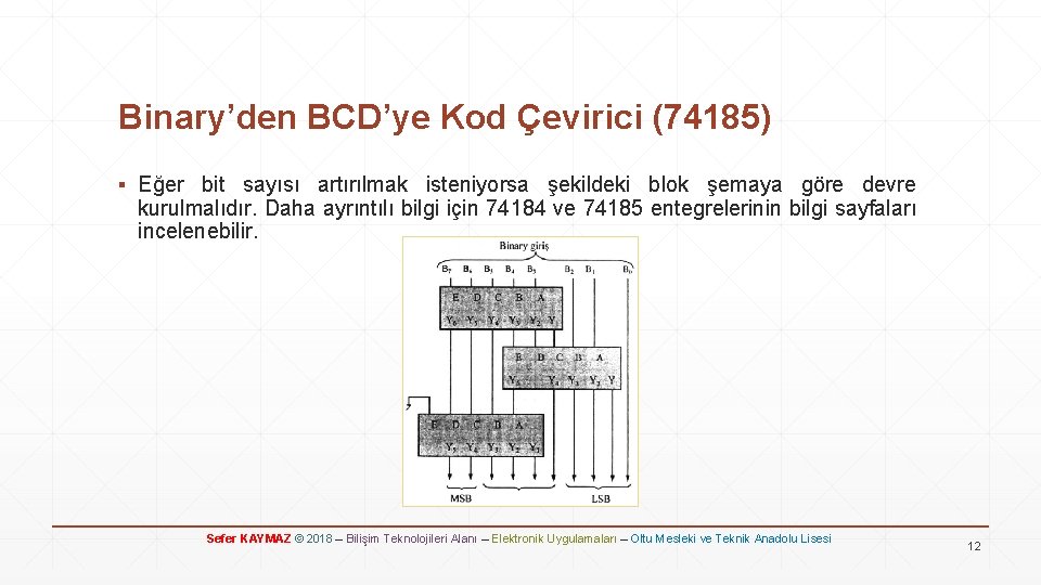 Binary’den BCD’ye Kod Çevirici (74185) ▪ Eğer bit sayısı artırılmak isteniyorsa şekildeki blok şemaya