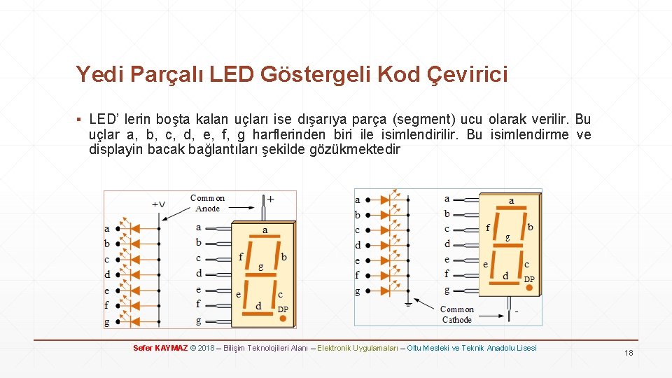 Yedi Parçalı LED Göstergeli Kod Çevirici ▪ LED’ lerin boşta kalan uçları ise dışarıya