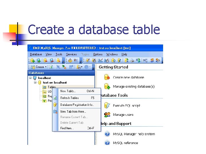 Create a database table 