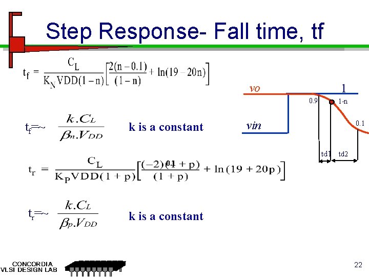 Step Response- Fall time, tf vo 1 0. 9 tf=~ k is a constant