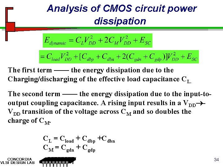 Analysis of CMOS circuit power dissipation The first term —— the energy dissipation due