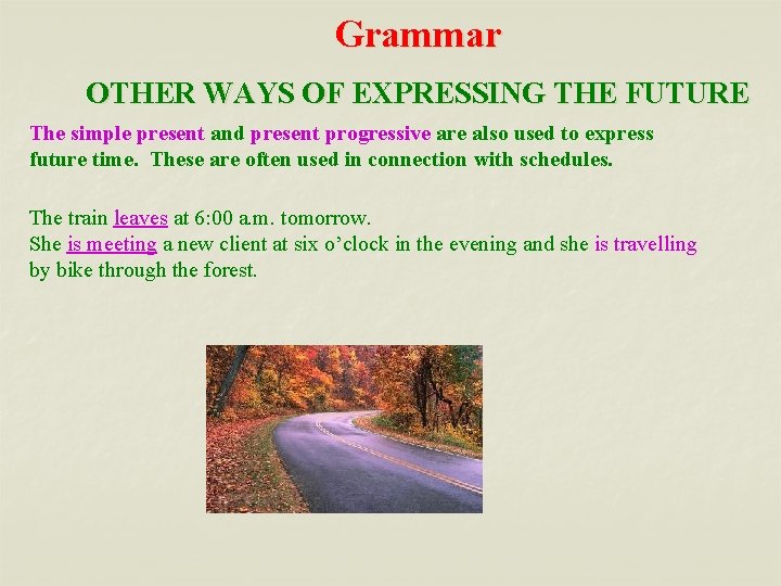 Grammar OTHER WAYS OF EXPRESSING THE FUTURE The simple present and present progressive are