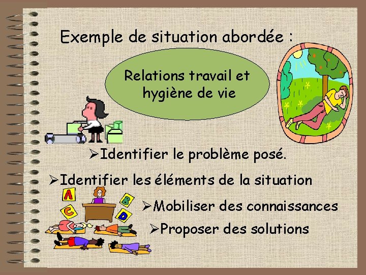 Exemple de situation abordée : Relations travail et hygiène de vie ØIdentifier le problème