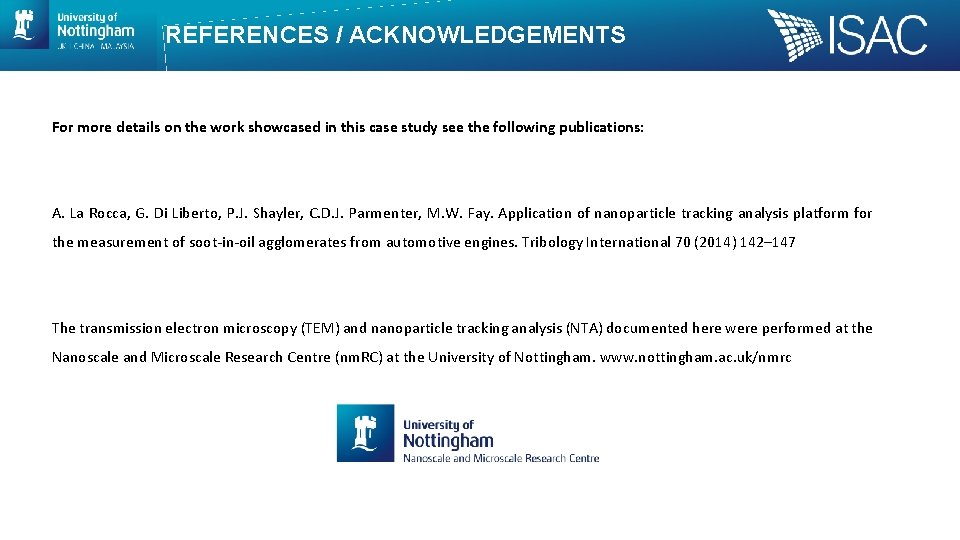 REFERENCES / ACKNOWLEDGEMENTS For more details on the work showcased in this case study