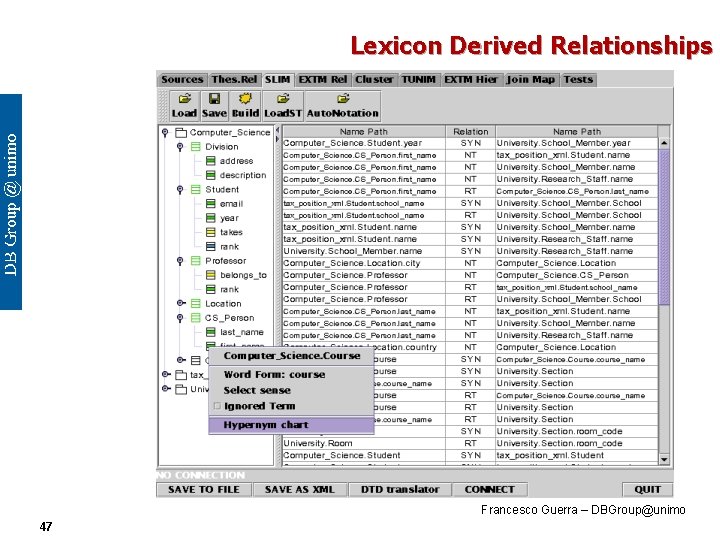 Lexicon Derived Relationships Francesco Guerra – DBGroup@unimo 47 