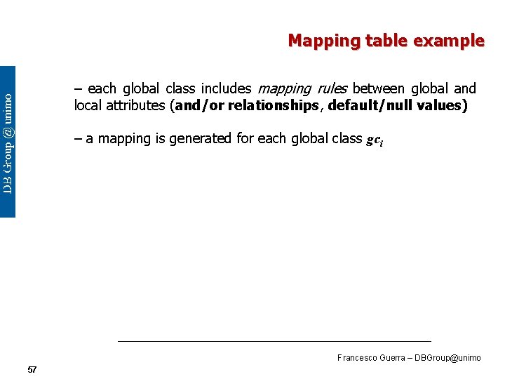 Mapping table example – each global class includes mapping rules between global and local