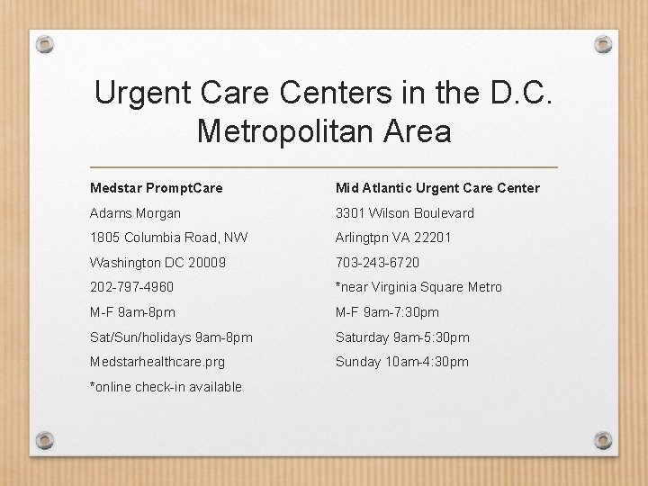 Urgent Care Centers in the D. C. Metropolitan Area Medstar Prompt. Care Mid Atlantic