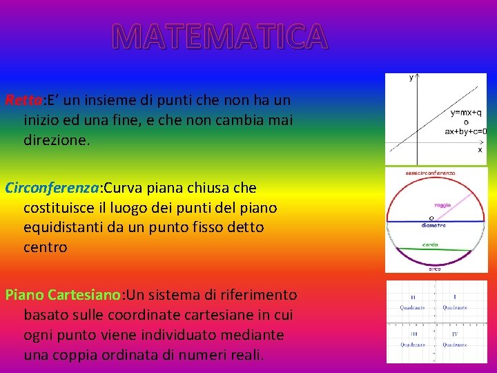 MATEMATICA Retta: E’ un insieme di punti che non ha un inizio ed una