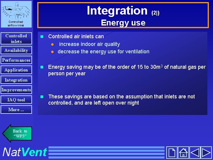 Integration (2|) Energy use Controlled airflow inlet Controlled inlets n Controlled air inlets can