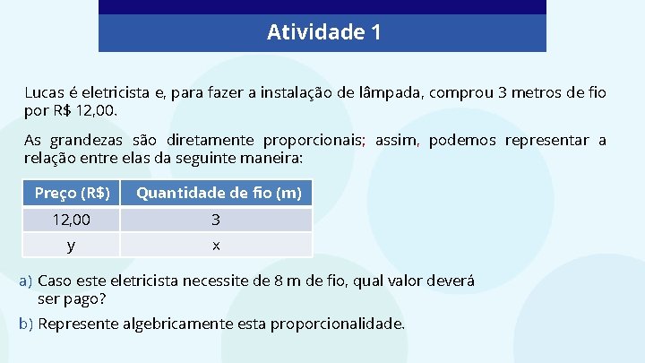 Atividade 1 Lucas é eletricista e, para fazer a instalação de lâmpada, comprou 3