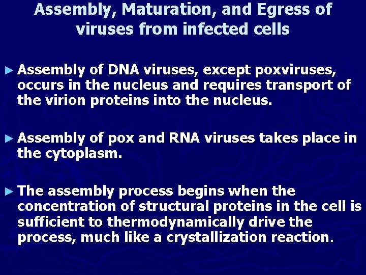 Assembly, Maturation, and Egress of viruses from infected cells ► Assembly of DNA viruses,
