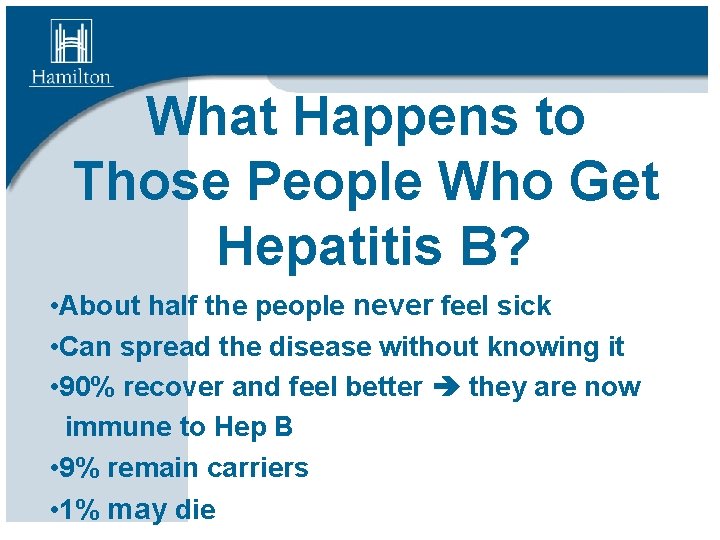 What Happens to Those People Who Get Hepatitis B? • About half the people