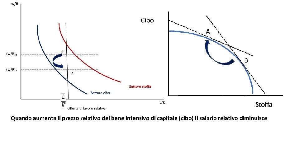 Quando aumenta il prezzo relativo del bene intensivo di capitale (cibo) il salario relativo