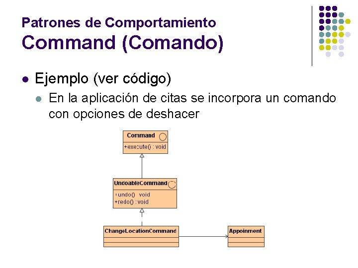 Patrones de Comportamiento Command (Comando) l Ejemplo (ver código) l En la aplicación de